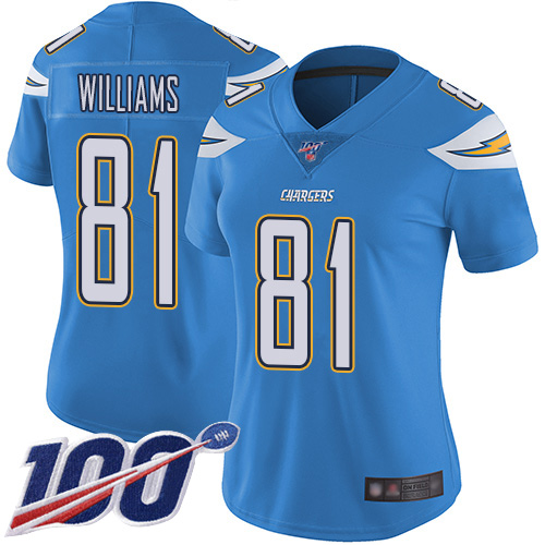 Los Angeles Chargers NFL Football Mike Williams Electric Blue Jersey Women Limited #81 Alternate 100th Season Vapor Untouchable->los angeles chargers->NFL Jersey